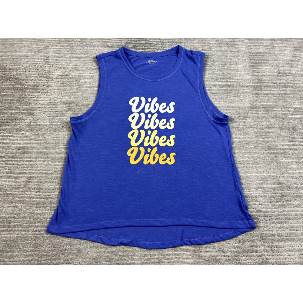 Sendara Tank Top Womens L Blue Vibes Graphic Muscle Slub Relaxed High-Low Hem